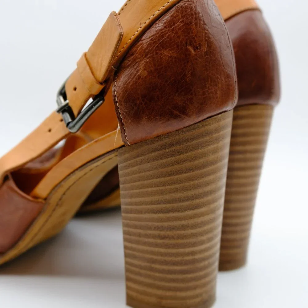 Latitude | Femme Italian leather brown buckle block heel pumps - 38 - Picture 4 of 5